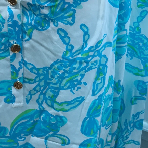 LILLY PULITZER ELSA CRABBY DAY BLUE WHITE SILK TOP - Picture 3 of 7